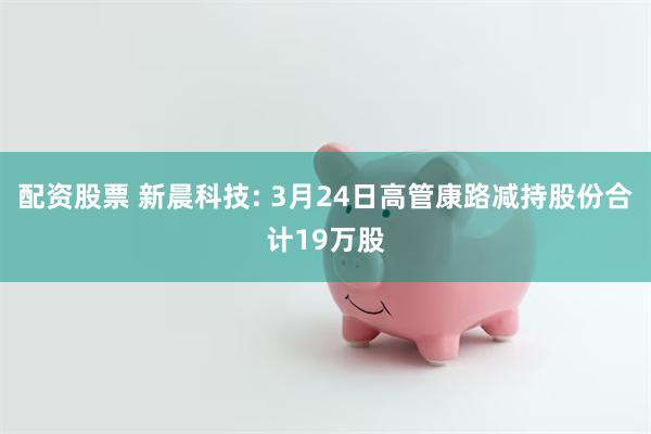 配资股票 新晨科技: 3月24日高管康路减持股份合计19万股