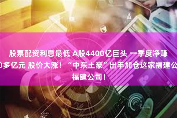 股票配资利息最低 A股4400亿巨头 一季度净赚100多亿元 股价大涨！“中东土豪”出手加仓这家福建公司！
