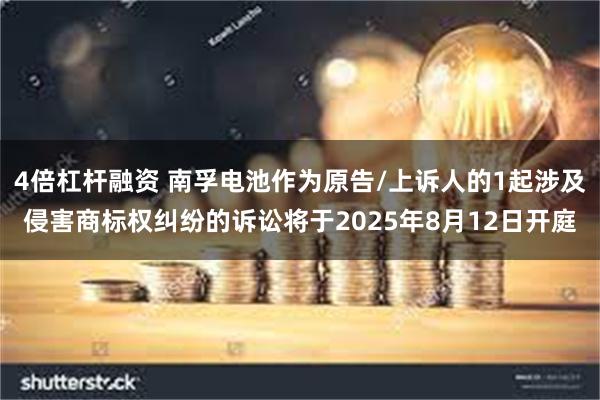 4倍杠杆融资 南孚电池作为原告/上诉人的1起涉及侵害商标权纠纷的诉讼将于2025年8月12日开庭